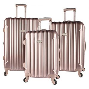 kensie Conjunto de malas de 4 rodas com design metálico leve de 3 peças, opção em cor ouro rosa