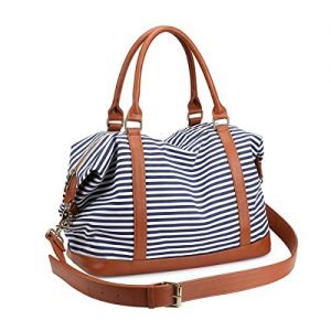 Bolsas de viagem femininas, LOSMILE Ladies Canvas Weekend Pernoite no ombro Tote Bag Holdall Bagagem Bags (Navy Blue Stripe)